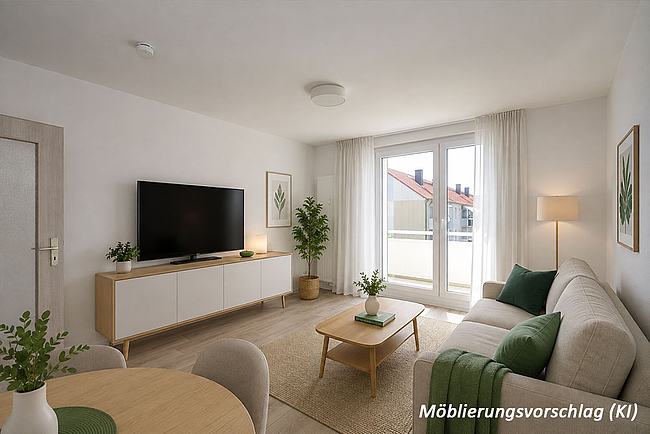 Wohnzimmer_KI-möbliert: 3-Raum-Wohnung Warschauer Straße 29