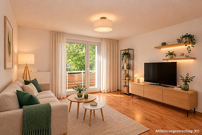 Möblierungsvorschlag (KI): 3-Raum-Wohnung Moskauer Straße 30