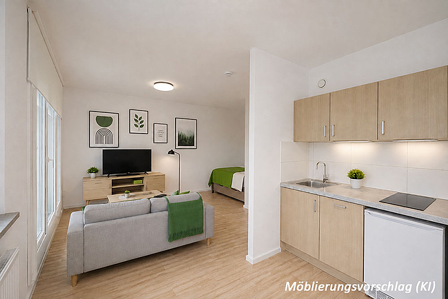 Möblierungsvorschlag (KI): 1-Raum-Wohnung Weißenfelser Straße 49