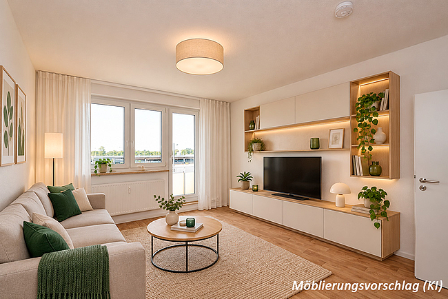 Möblierungsvorschlag (KI): 3-Raum-Wohnung Südstadtring 83