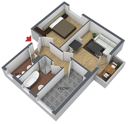 Grundriss: 2-Raum-Wohnung Paul-Suhr-Straße 48