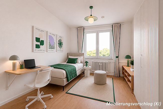 Möblierungsvorschlag (KI): 1-Raum-Wohnung Straße der Befreiung 16